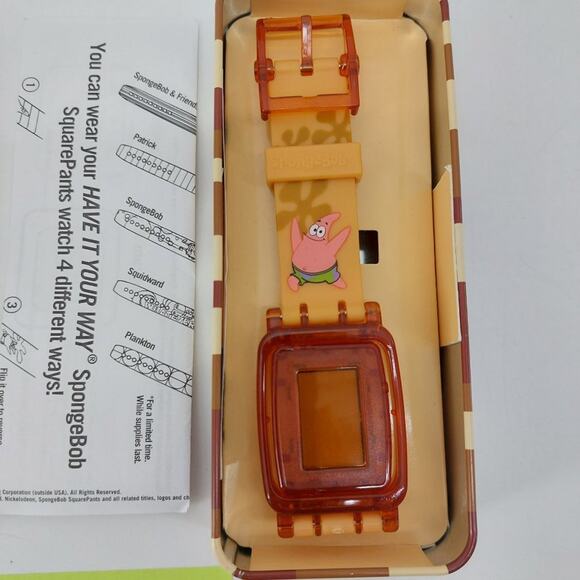 Vintage SpongeBob SquarePants Movie Patrick 2004 Viacom Cartoon Watch &Tin - Picture 8 of 10